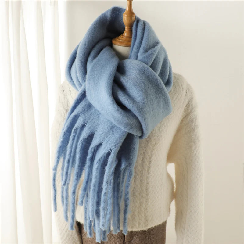 Scarf for women made of polyester, warm winter pashmina with large fringes, soft and thick 14