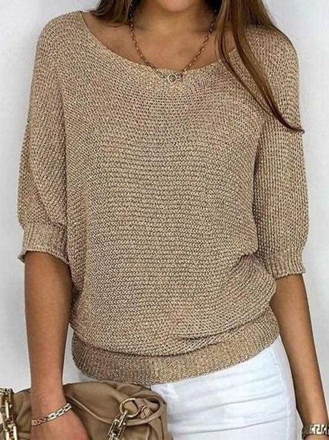 Sweater in elegant gold with round neck for women 1