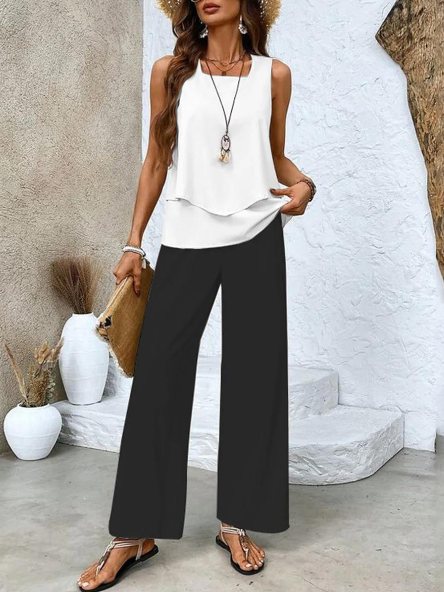 Two-piece sleeveless women's top and straight-cut pants | Chic 6