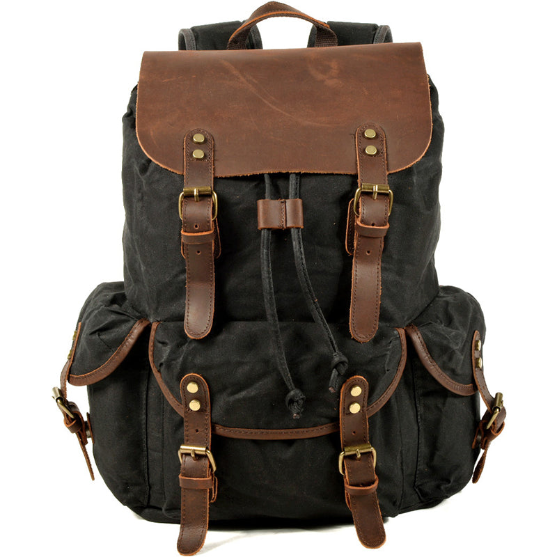 Vintage Leather & Canvas Backpack For Men 0
