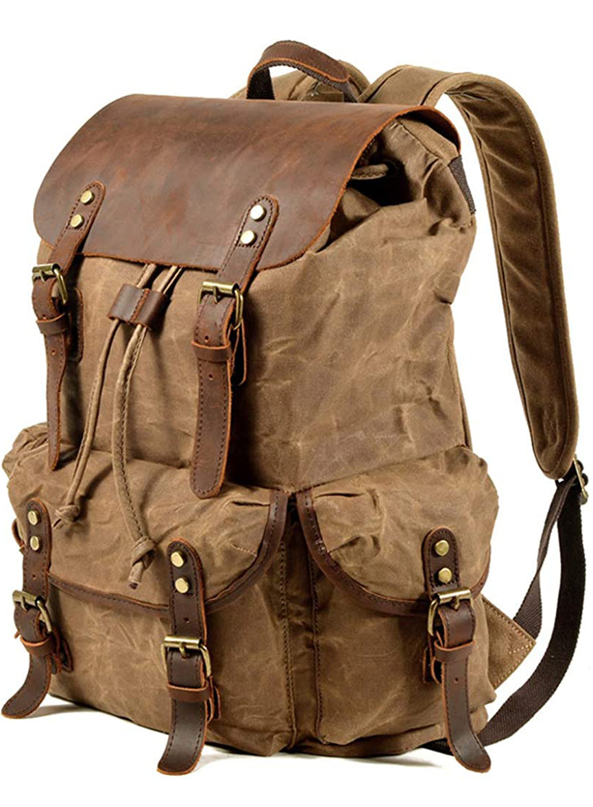 Vintage Leather & Canvas Backpack For Men 1