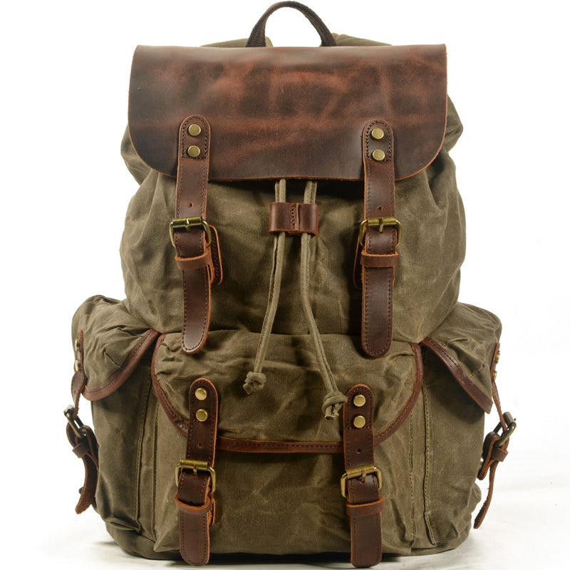 Vintage Leather & Canvas Backpack For Men 10