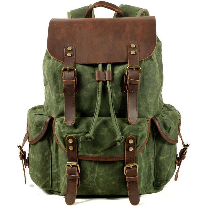 Vintage Leather & Canvas Backpack For Men 11