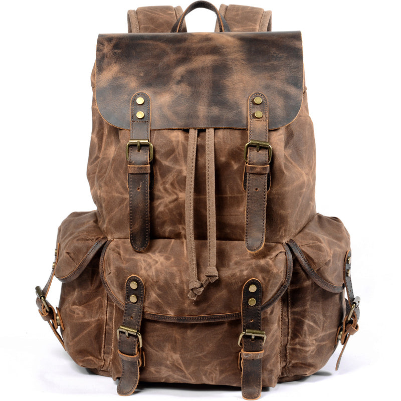 Vintage Leather & Canvas Backpack For Men 12