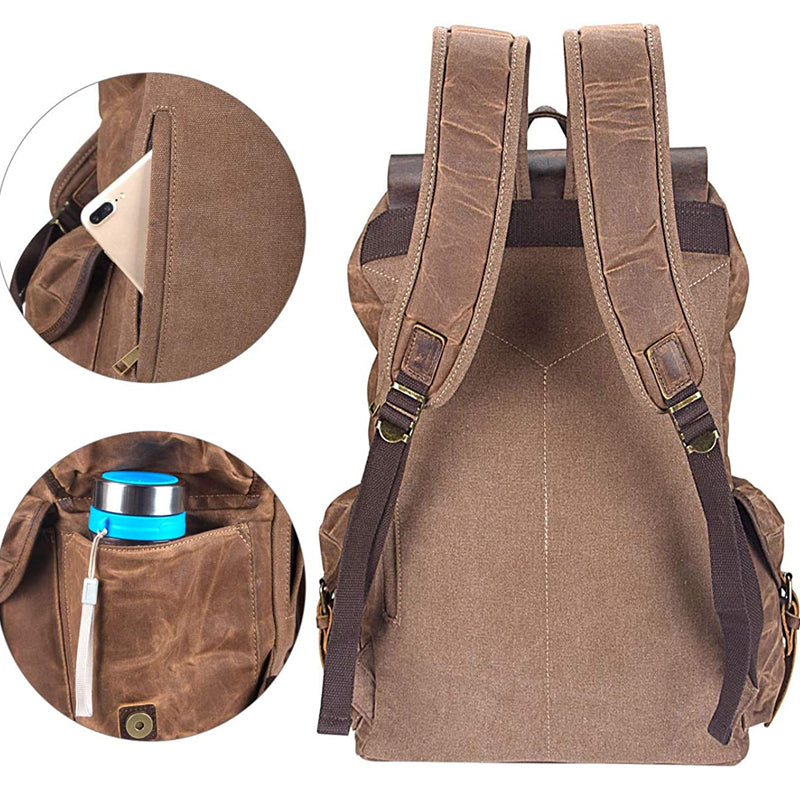 Vintage Leather & Canvas Backpack For Men 3