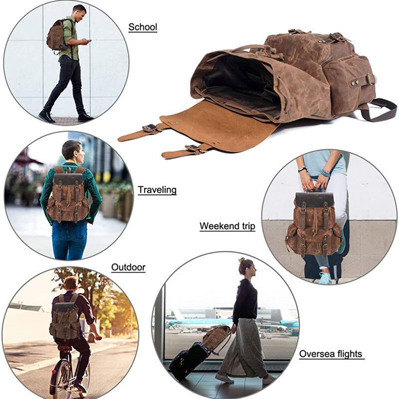 Vintage Leather & Canvas Backpack For Men 4