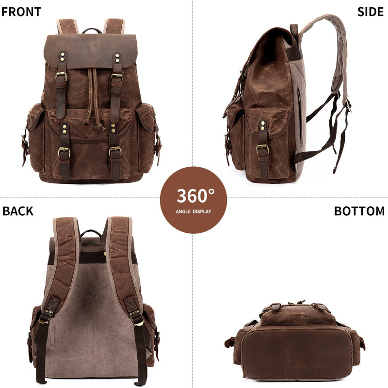 Vintage Leather & Canvas Backpack For Men 5