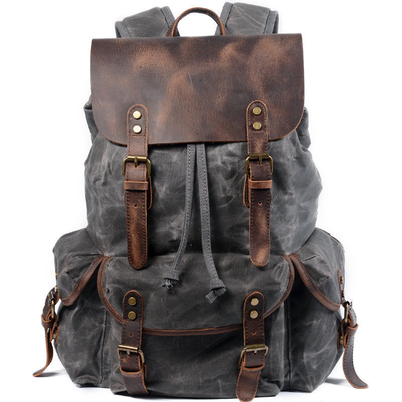 Vintage Leather & Canvas Backpack For Men 9