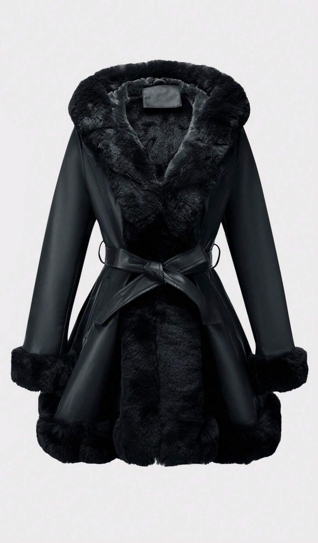 Winter coat with water-repellent hood made of faux bond material 0