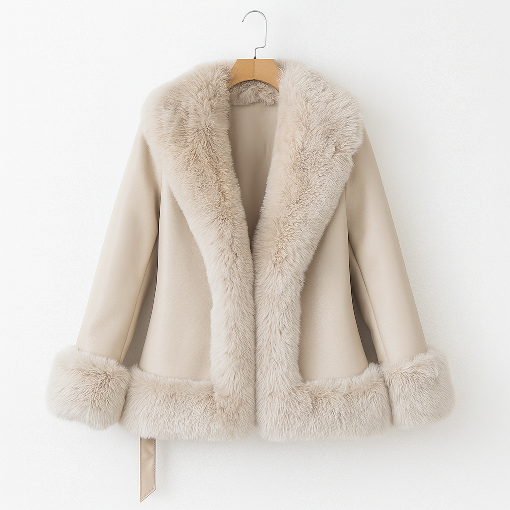 Winter coat with water-repellent hood made of faux bond material 1