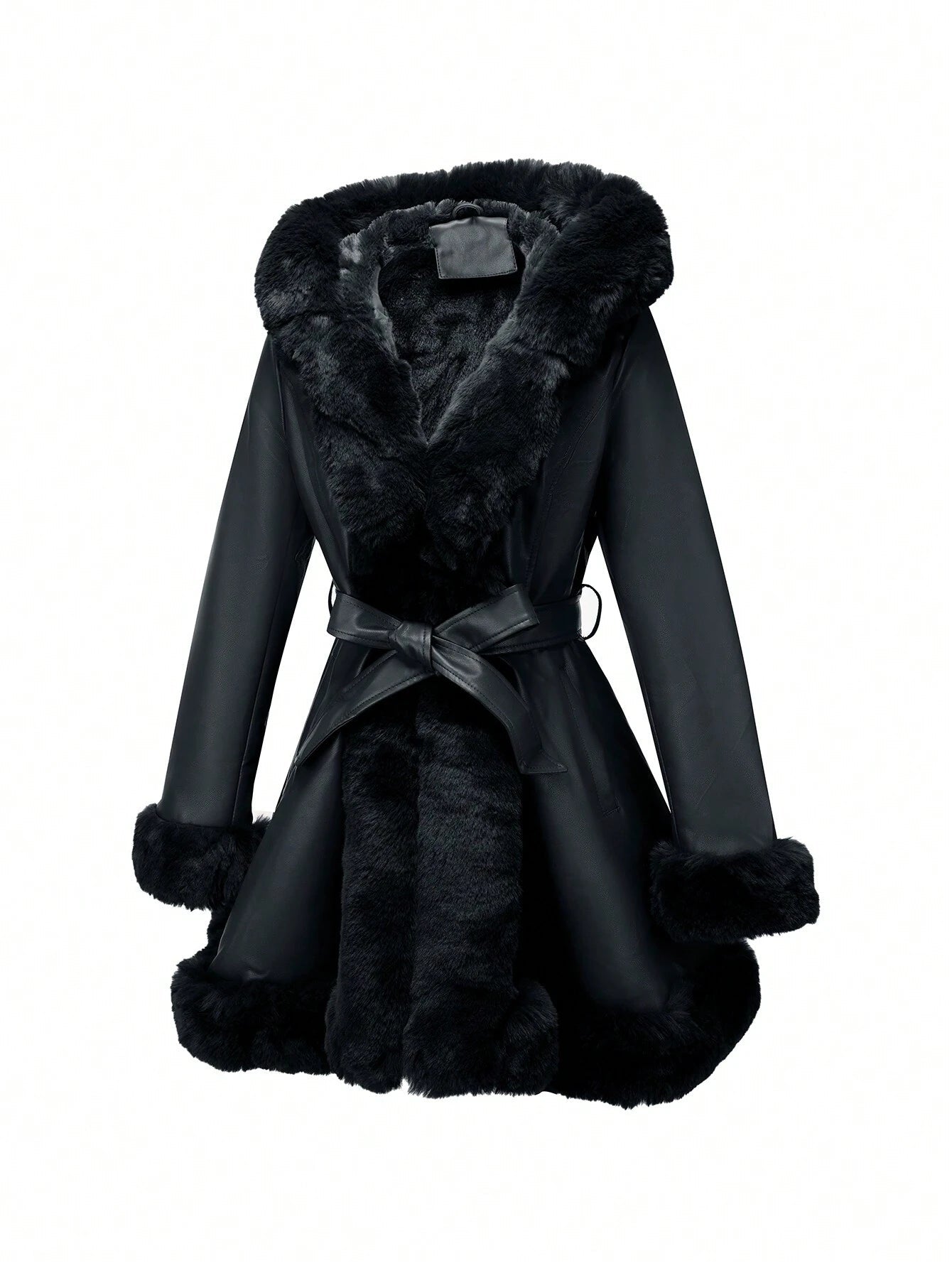 Winter coat with water-repellent hood made of faux bond material 2