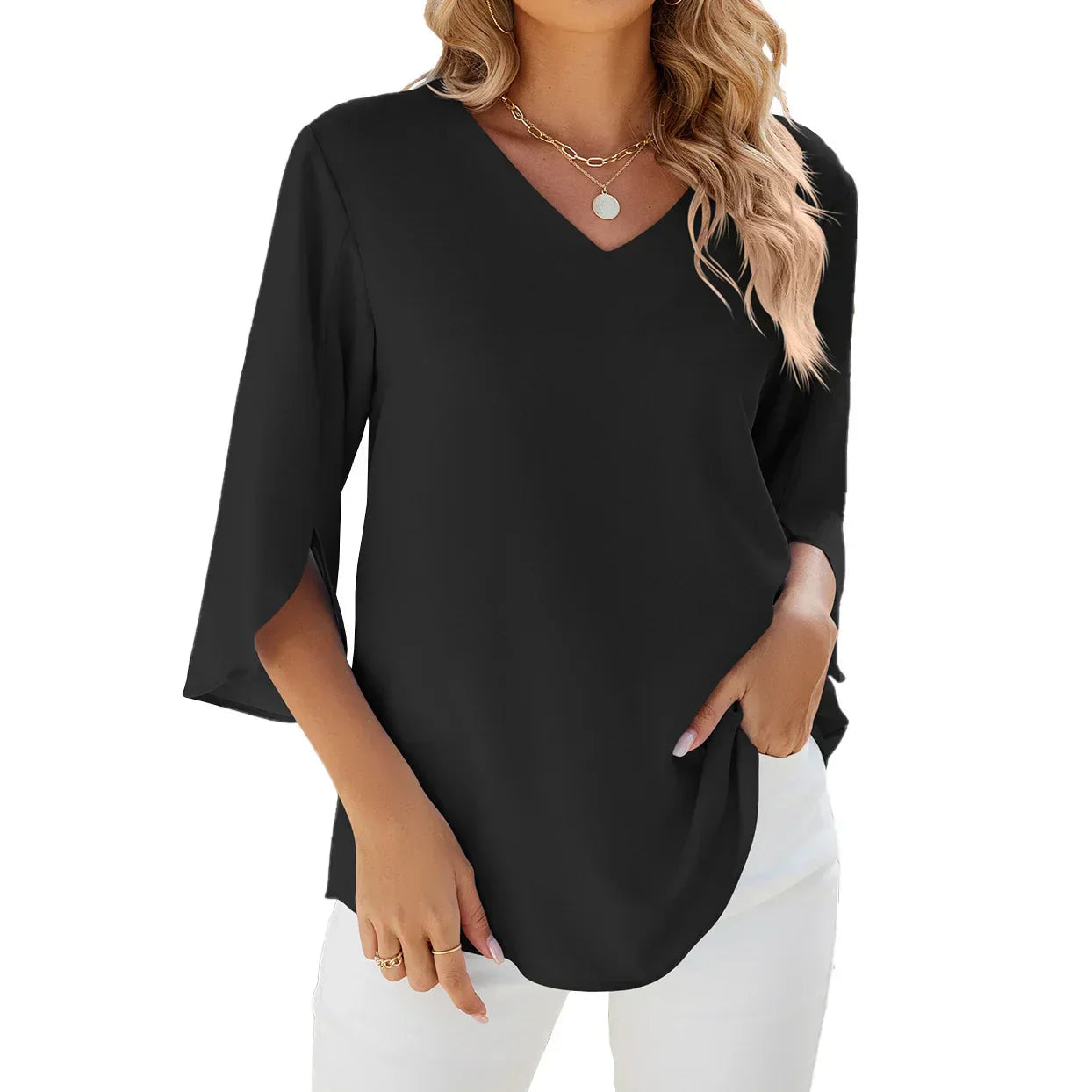 Women's 3/4 Sleeve V Neck Summer Blouse | Comfortable 3