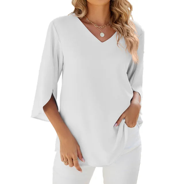 Women's 3/4 Sleeve V Neck Summer Blouse | Comfortable 4