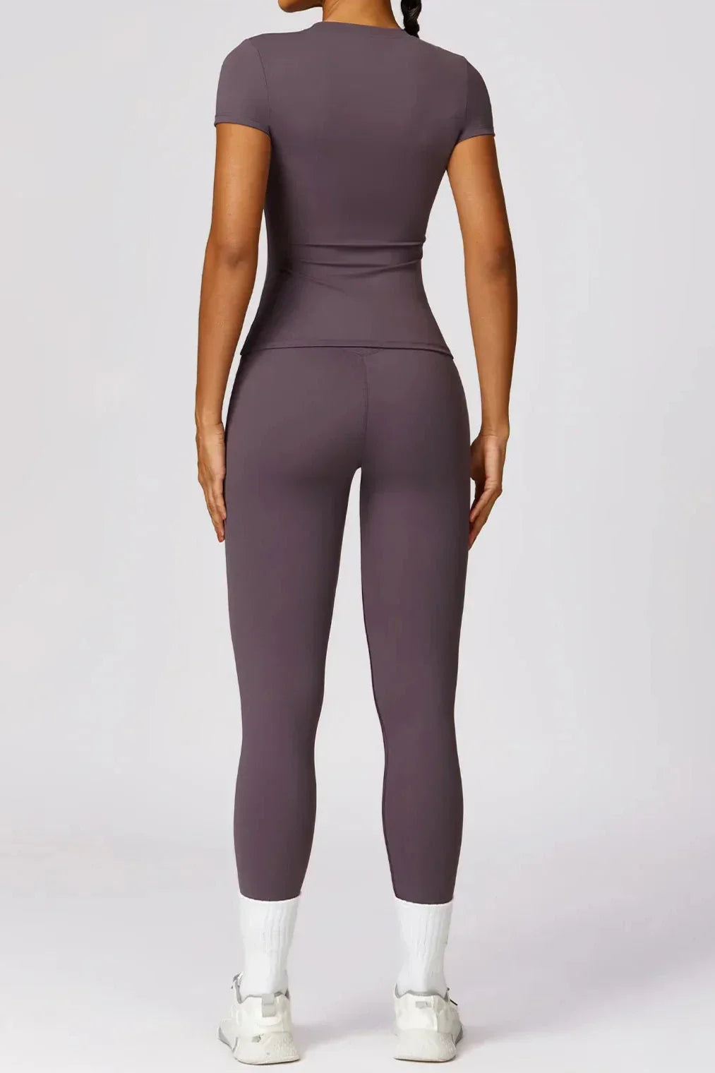 Women's Activewear Set - Seamless High-Waisted Leggings & Fitted Crew Neck T-Shirt 2