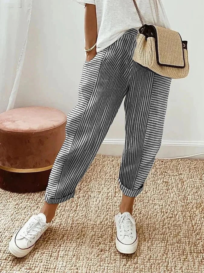 Women’s Casual Striped Pants - Relaxed Fit, Elastic Waist, Lightweight & Breathable 1