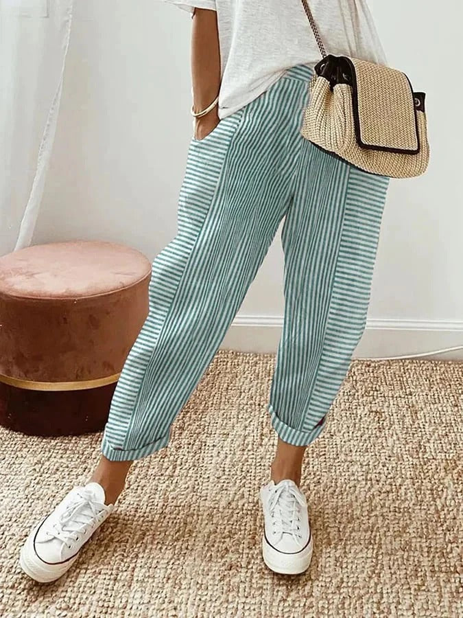 Women’s Casual Striped Pants - Relaxed Fit, Elastic Waist, Lightweight & Breathable 2