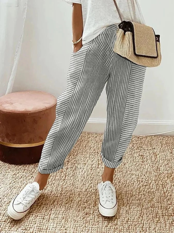 Women’s Casual Striped Pants - Relaxed Fit, Elastic Waist, Lightweight & Breathable 3