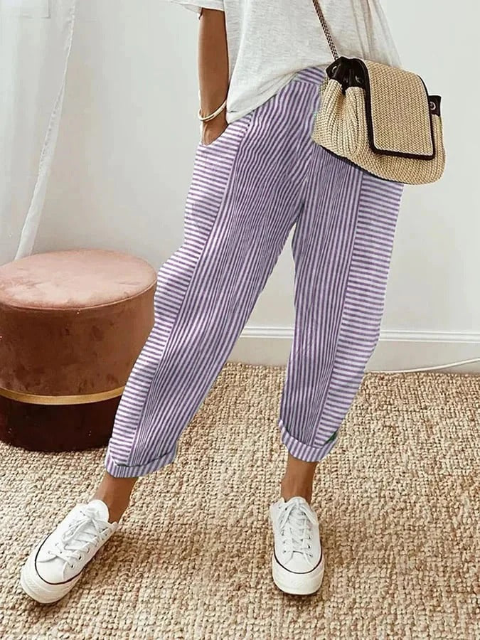 Women’s Casual Striped Pants - Relaxed Fit, Elastic Waist, Lightweight & Breathable 4