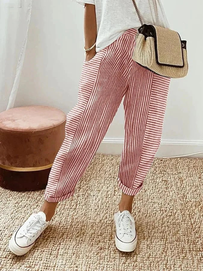 Women’s Casual Striped Pants - Relaxed Fit, Elastic Waist, Lightweight & Breathable 5