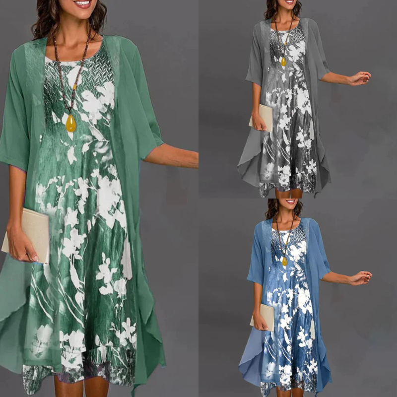 Women's Floral Print Dress with Blazer | Mini 3