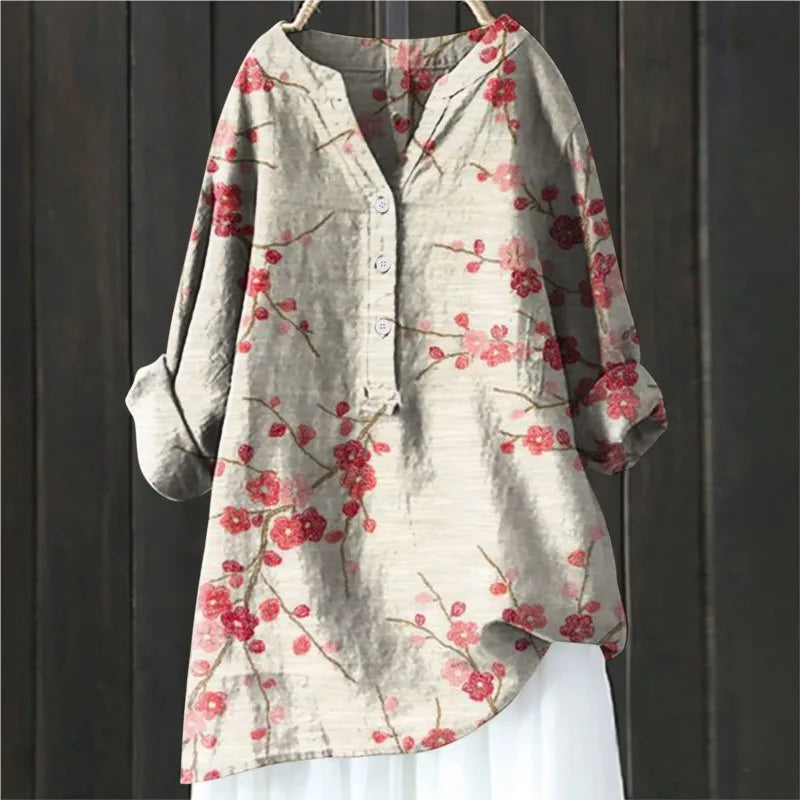 Women's Floral Shirt with Half Buttons | Long Sleeve 1