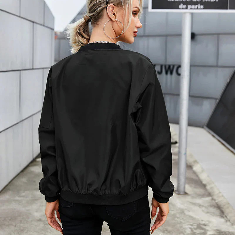 Women's Long Sleeve Bomber Jacket | Zipper 2