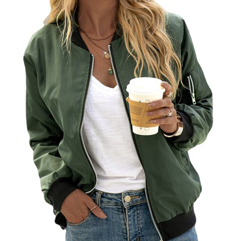 Women's Long Sleeve Bomber Jacket | Zipper 4