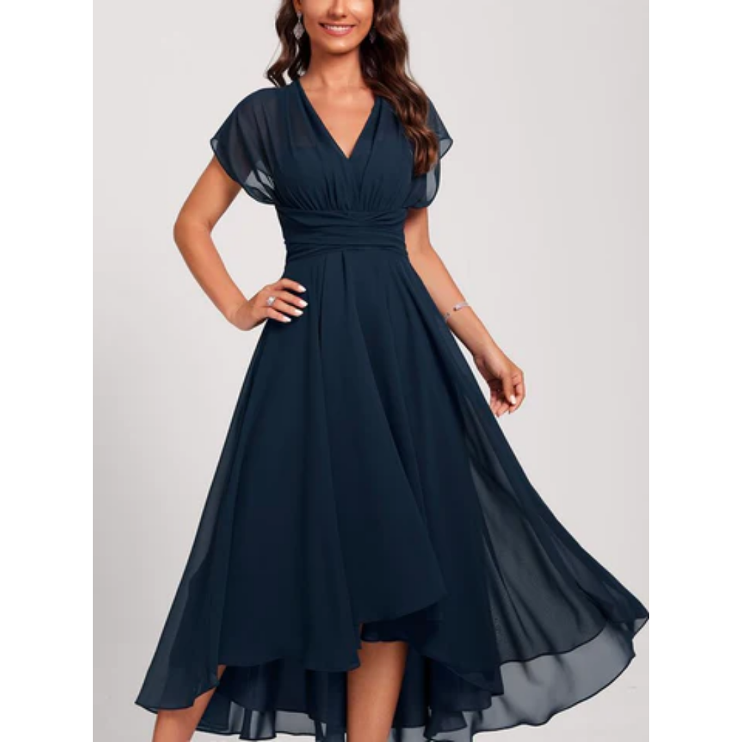 Women's V-Neck Flared Formal Dress | Midi 0