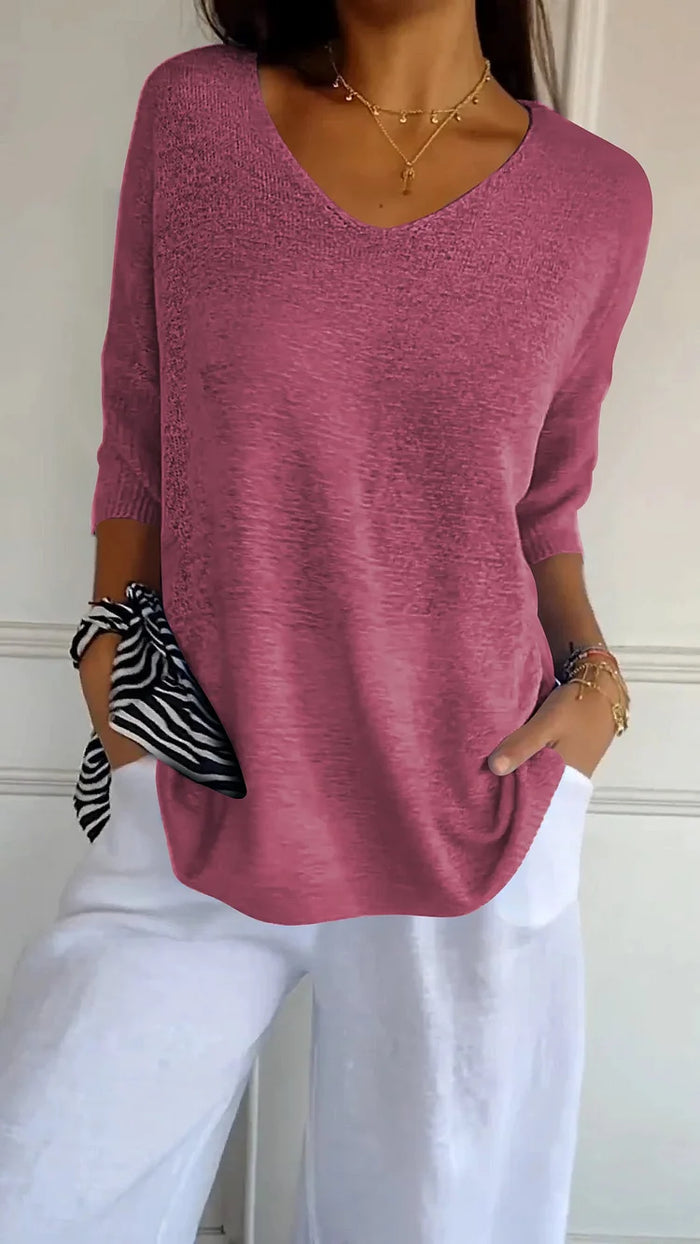 Women's V-neck knitted top with 3/4 sleeves 3