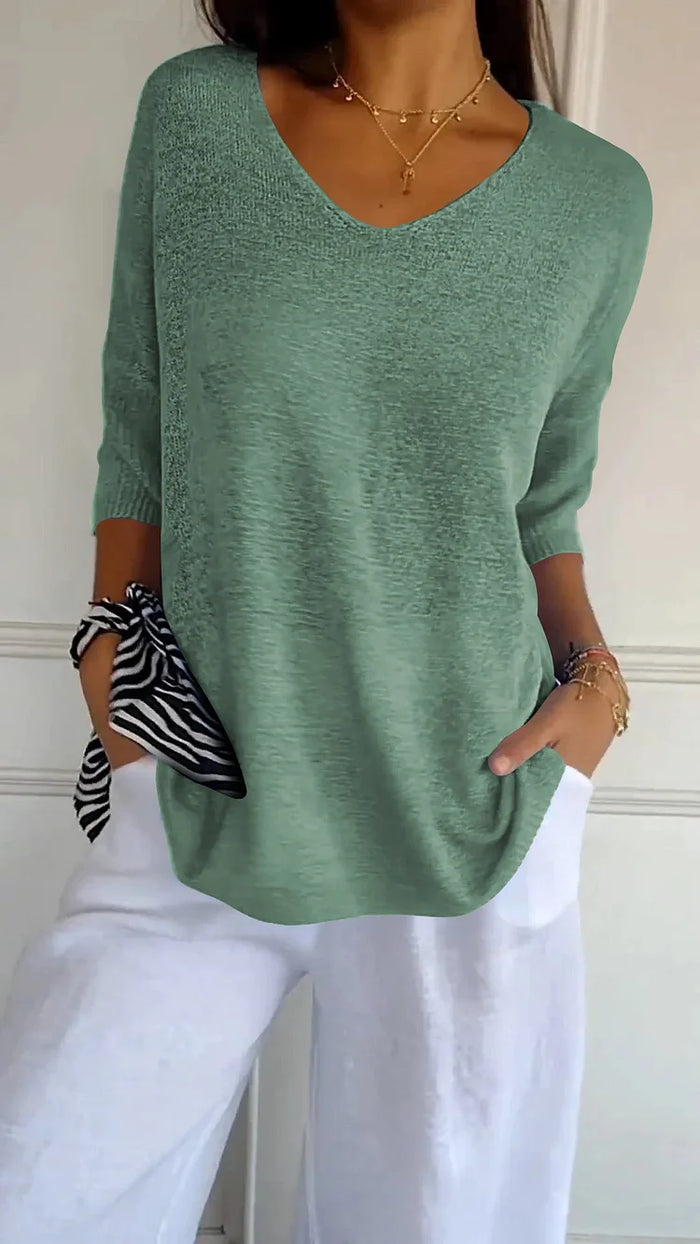 Women's V-neck knitted top with 3/4 sleeves 6