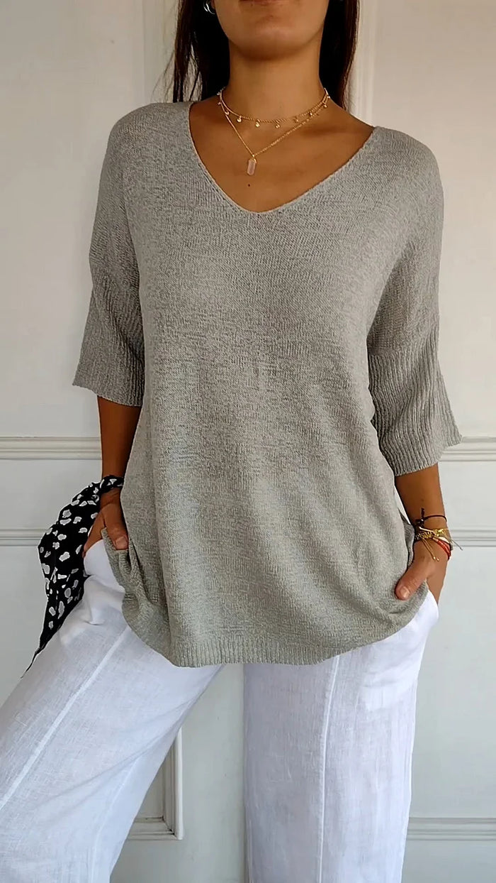 Women's V-neck knitted top with 3/4 sleeves 7