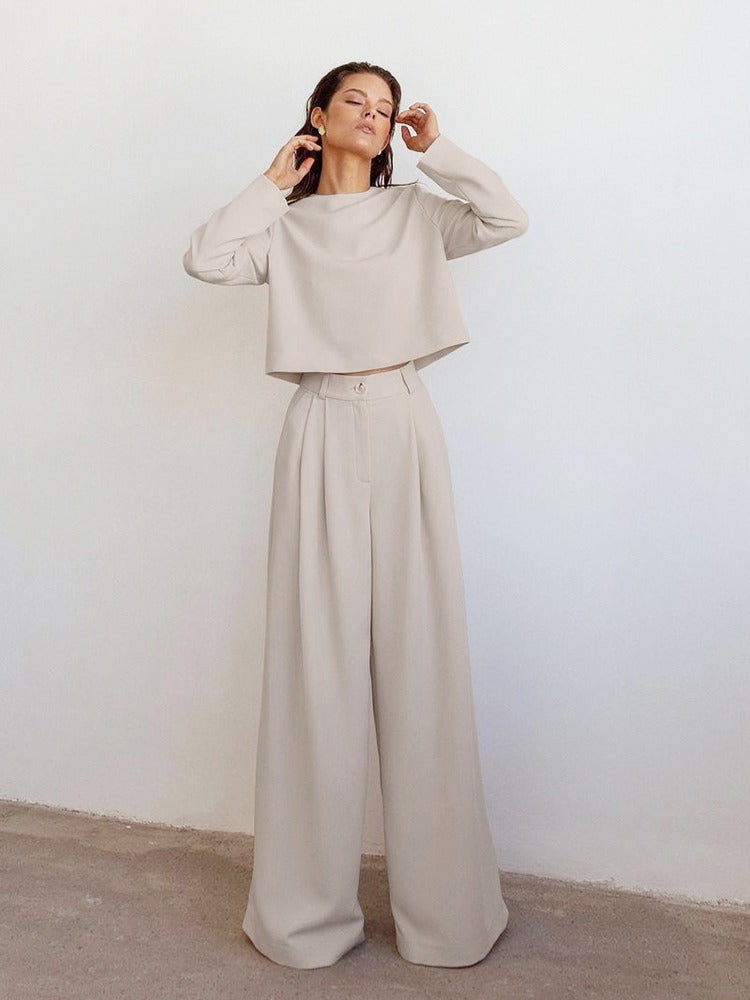 Women's long-sleeved shirt and wide-leg pants 0