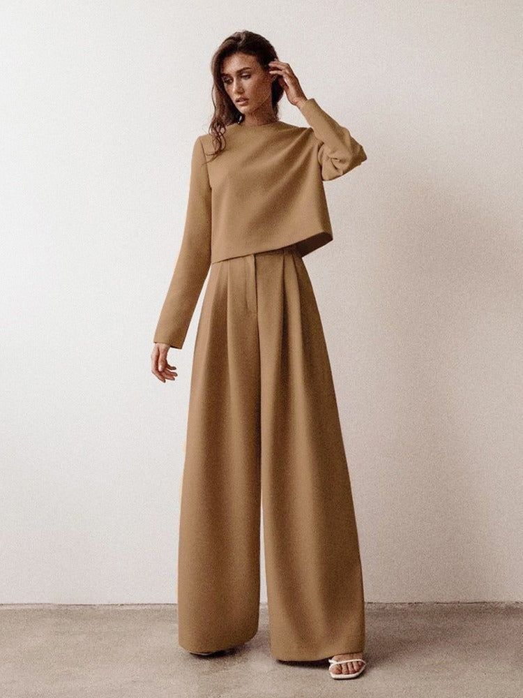 Women's long-sleeved shirt and wide-leg pants 1