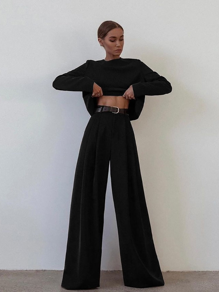 Women's long-sleeved shirt and wide-leg pants 2