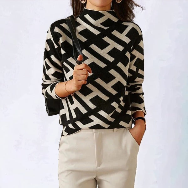 Women's long sleeve geometric knitted top 1