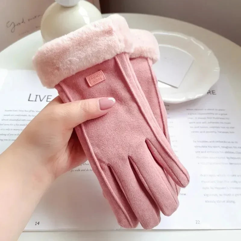 Women's suede winter gloves with touchscreen function 0