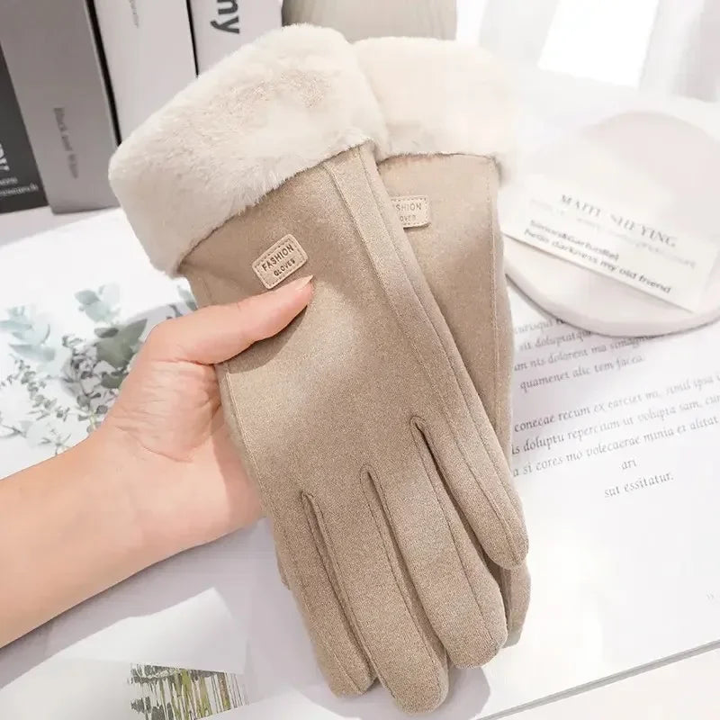 Women's suede winter gloves with touchscreen function 1