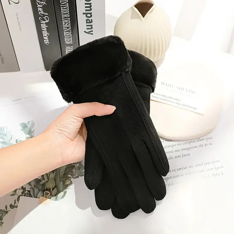 Women's suede winter gloves with touchscreen function 4