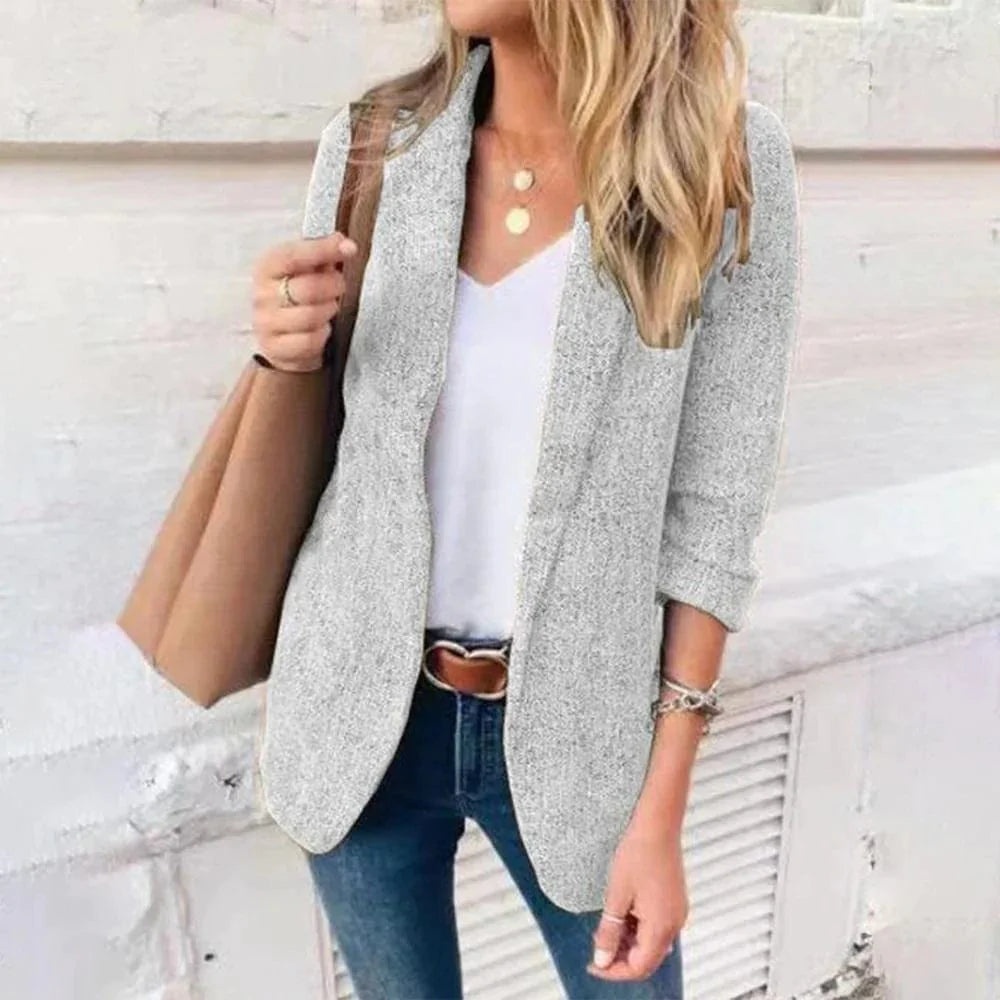 Blazer Women Long Open Soft Lined in Light Grey Stylish 0