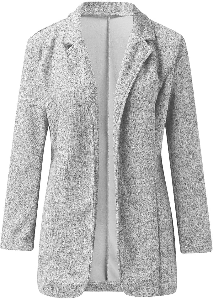 Blazer Women Long Open Soft Lined in Light Grey Stylish 1