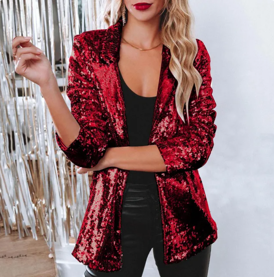 Blazer Women Sequins Shiny Open Long Sleeve for Party Outfits 8