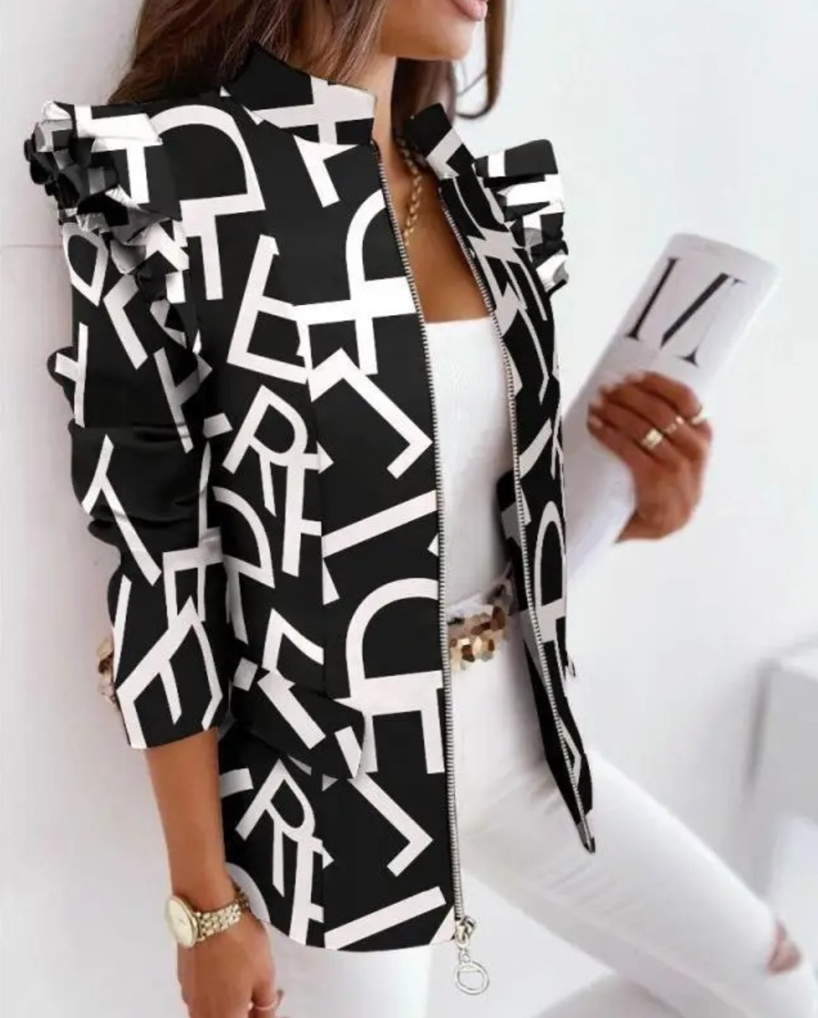 Blazer women with pattern elegant short modern with zipper 3