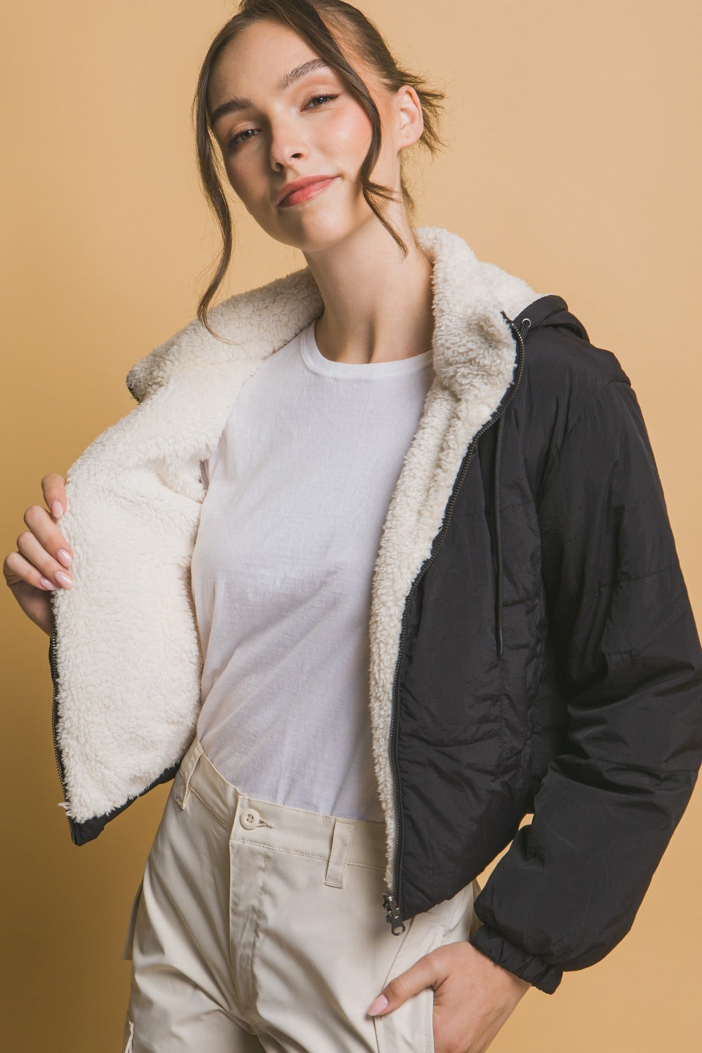 Women’s Cropped Hooded Reversible Jacket | Zip Up