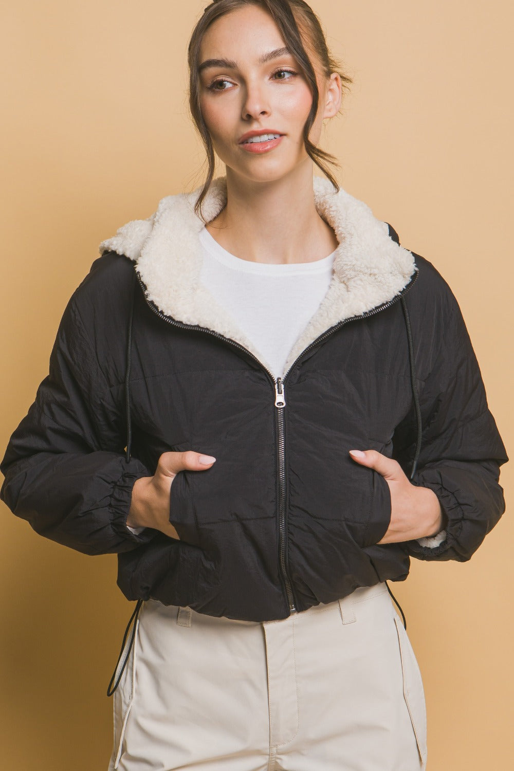 Women’s Cropped Hooded Reversible Jacket | Zip Up