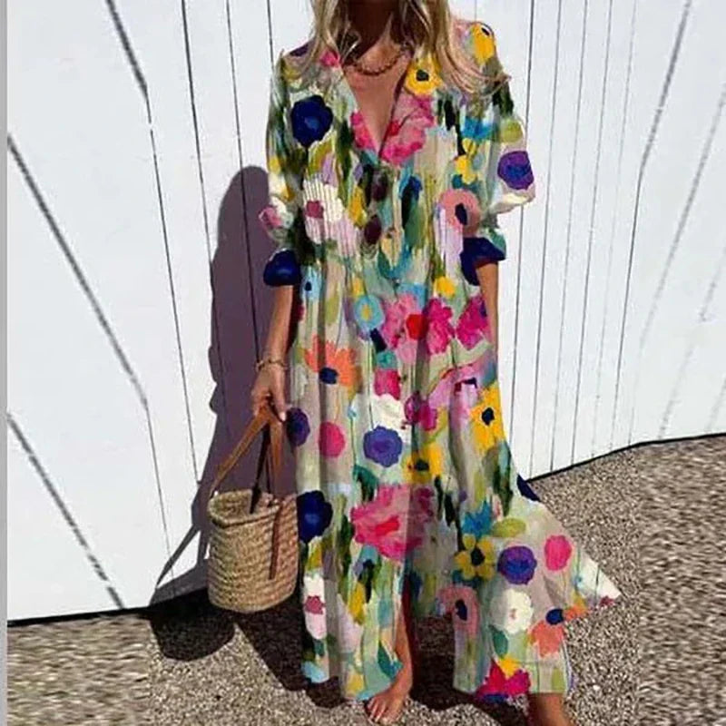 Boho Maxi Dress With V Neck For Women 0