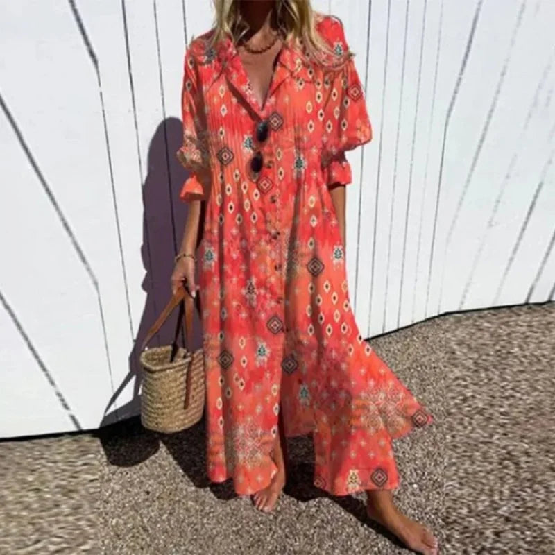 Boho Maxi Dress With V Neck For Women 3