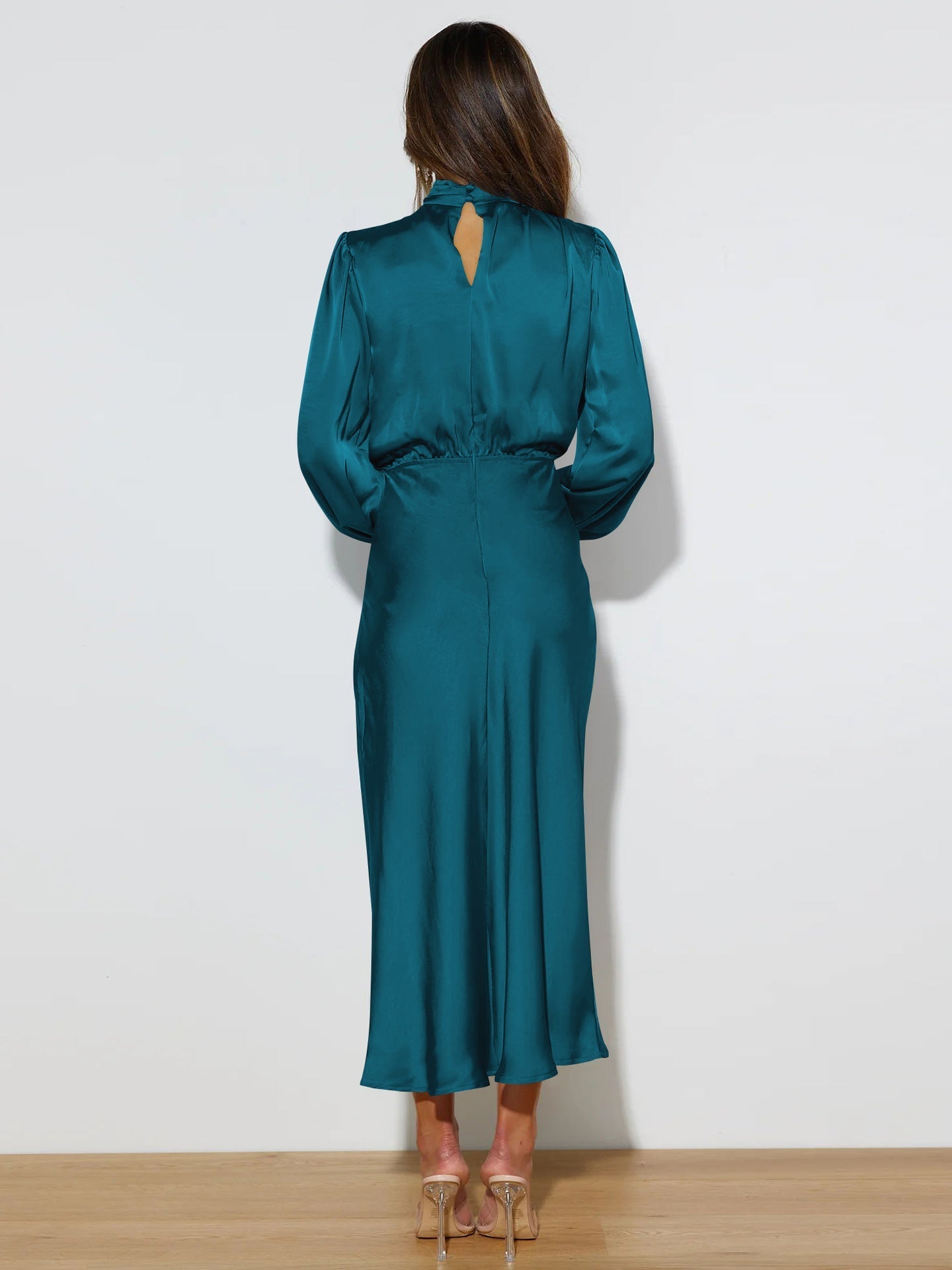 Delphin - Elegant Satin Dress with Long Sleeves 1