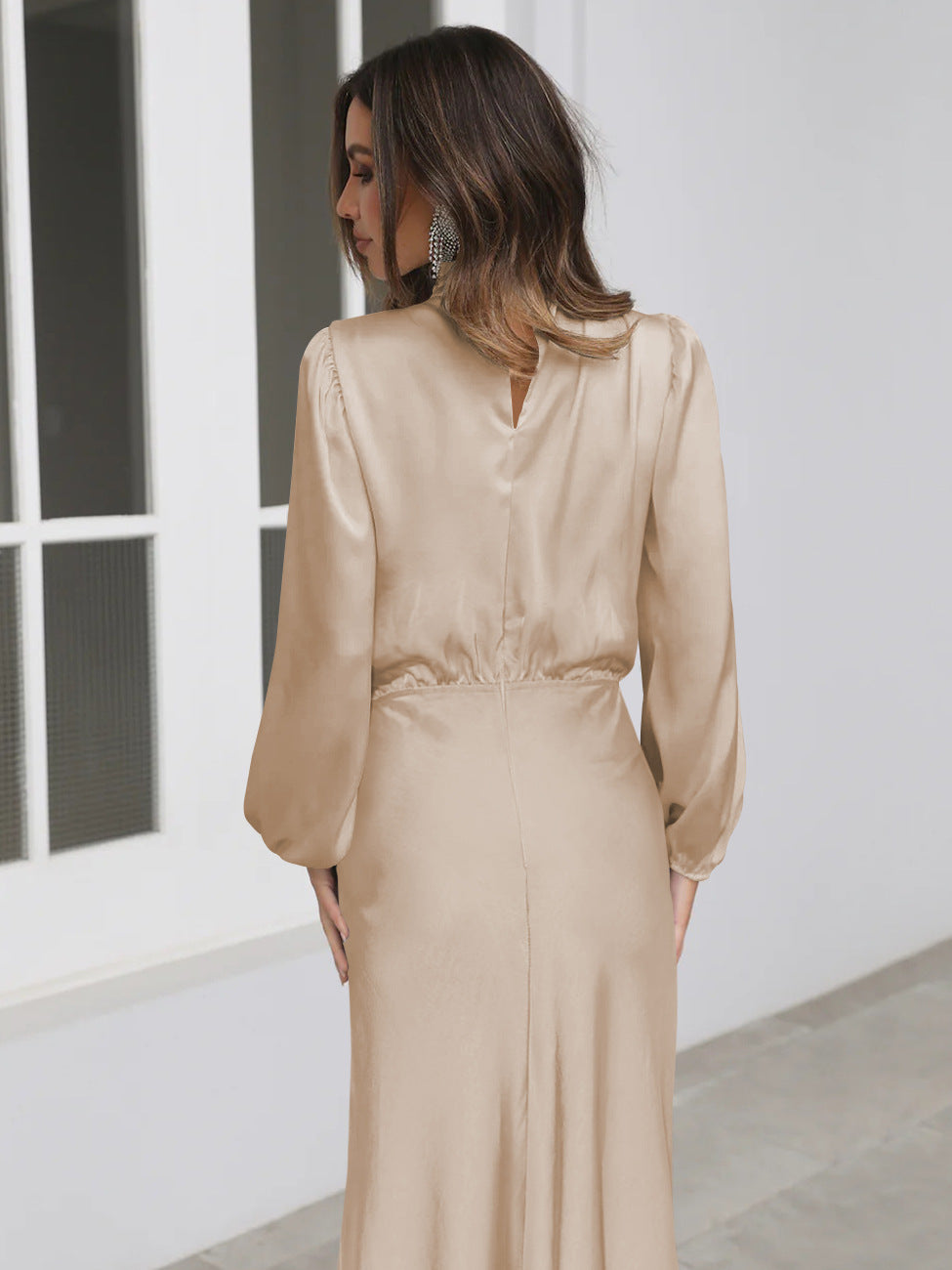 Delphin - Elegant Satin Dress with Long Sleeves 4