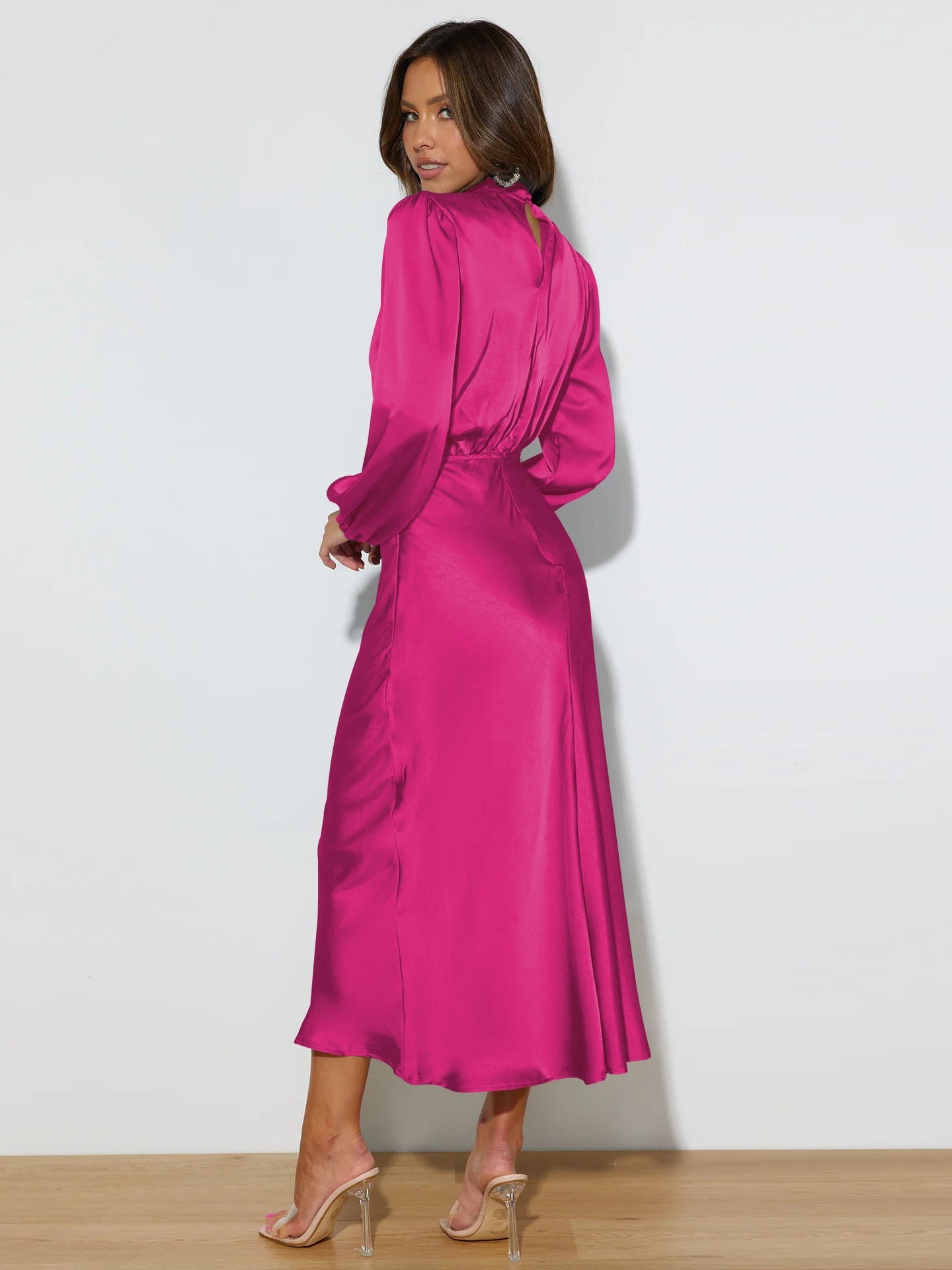 Delphin - Elegant Satin Dress with Long Sleeves 8