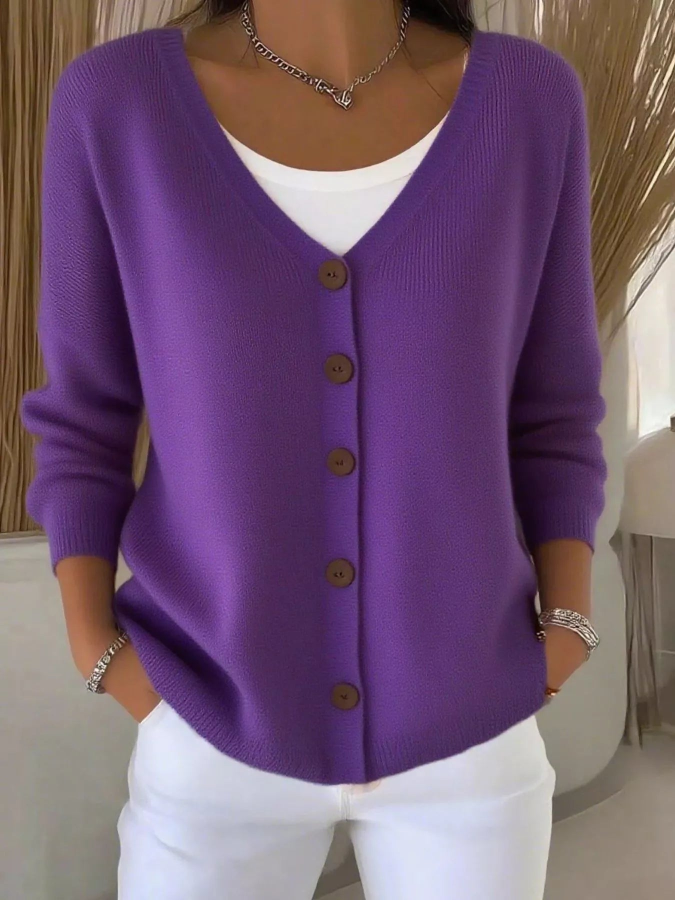 Full Size Button-Front V-Neck Cardigan Plus Size 10